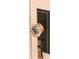Close-up of a vintage-style glass doorknob with a black backplate and antique key at 1019 E Mohawk Ave, Tampa, FL 33604