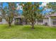 Spacious backyard with large trees and screened in porch at 1401 Camelot Ct, Palm Harbor, FL 34684