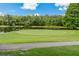 Scenic view of a golf course with a tranquil pond surrounded by lush greenery and mature trees at 1401 Camelot Ct, Palm Harbor, FL 34684