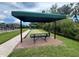 Community bocce ball court featuring covered seating and a well-manicured playing surface at 21008 Fetterbush Pl, Venice, FL 34293