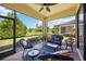 Screened Lanai with comfortable seating and a view of the backyard at 21008 Fetterbush Pl, Venice, FL 34293