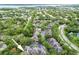 An aerial perspective displays the property situated in a verdant, tree-lined community with a nearby lake at 2171 Portofino Pl # 27-2725, Palm Harbor, FL 34683