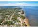 Aerial view showcasing waterfront homes with private docks, lush greenery, and coastal charm at 224 Georgia Ave, Crystal Beach, FL 34681