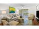 Bright living room featuring comfortable seating, stylish decor, and sliding glass doors to a screened lanai at 2460 Northside Dr # 802, Clearwater, FL 33761