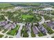 Scenic aerial showcases community with lush landscaping, pool, and surrounding homes at 3257 Heart Pine Ave, Odessa, FL 33556