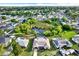 Aerial view of the home with a serene pond, surrounded by lush greenery and neighborhood homes at 7305 Jasmine Blvd, Port Richey, FL 34668