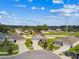 Aerial view of a well maintained one story home with lush landscaping, nestled in a manicured neighborhood at 8174 Wheat Stone Dr, Zephyrhills, FL 33540