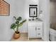 Bathroom with a vanity, decorative mirror, and potted plant at 9903 Saddle Rd, Tampa, FL 33626
