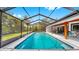 Screened-in pool with ladders and a spacious outdoor patio for poolside relaxation and entertainment at 9903 Saddle Rd, Tampa, FL 33626