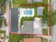 Aerial view of property featuring a pool, putting green, and well-maintained landscaping enclosed by privacy hedges at 1650 22Nd N Ave, St Petersburg, FL 33713