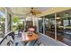 Relaxing screened-in sunroom offering a ceiling fan, comfortable seating, and natural light with a view to the backyard at 1707 Cardinal Dr, Clearwater, FL 33759