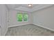 Bright bedroom features tray ceiling, neutral carpet, and abundant natural light from two windows at 17834 Althea Blue Pl, Lutz, FL 33558