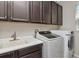 Convenient laundry room with sink, cabinets, washer, and dryer at 26972 Evergreen Chase Dr, Wesley Chapel, FL 33544