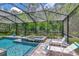 Screened-in pool area with spa, and lounge chairs for relaxation, surrounded by green foliage at 26972 Evergreen Chase Dr, Wesley Chapel, FL 33544