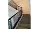 Elegant staircase with dark wood railings and light wood steps, adding a touch of sophistication to the home's interior at 3512 Osprey Cove Dr, Riverview, FL 33578
