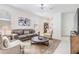 Comfortable living room showcasing a modern sofa, elegant decor, and ample natural light at 36414 Well Hill Way, Zephyrhills, FL 33541