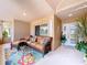 A cozy front porch with comfortable seating and stylish decor at 386 Westwinds Dr, Palm Harbor, FL 34683