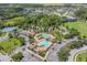Community aerial view showcasing pool, clubhouse, and recreational areas, surrounded by ponds and picturesque landscaping at 4716 Butler National Dr, Wesley Chapel, FL 33543