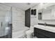 Modern bathroom featuring a bathtub with marble wall tiles and modern sink vanity at 777 N Ashley Dr # 2510, Tampa, FL 33602