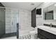 Modern bathroom featuring a bathtub with marble wall tiles and modern sink vanity at 777 N Ashley Dr # 2510, Tampa, FL 33602
