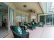 Covered patio featuring comfortable seating with a view of the pool and backyard at 9116 Woodridge Run Dr, Tampa, FL 33647