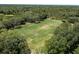 Aerial view of a well-maintained soccer field with goalposts and lush green grass in the community at 9116 Woodridge Run Dr, Tampa, FL 33647