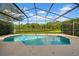Relaxing screened-in pool with a serene backyard view overlooking lush greenery and a tranquil pond at 12510 Loquat Way, Tampa, FL 33626