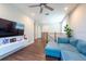 Upstairs bonus room featuring casual seating and views to downstairs at 3144 Mountain Spruce Ter, Wesley Chapel, FL 33543