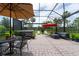 Spacious screened-in patio featuring dining and lounge areas plus a hot tub at 3144 Mountain Spruce Ter, Wesley Chapel, FL 33543
