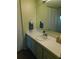 Bathroom vanity with a large mirror and white countertop with modern hardware at 9 Forbes Pl # 310, Dunedin, FL 34698