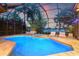 Inviting screened-in pool with sun loungers and landscaping with a beautiful lake view at 9712 Tree Tops Lake Rd, Tampa, FL 33626