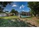 Large, grassy backyard featuring a screened-in pool area and mature trees for privacy at 2020 58Th N Way, Clearwater, FL 33760
