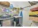 Well-organized laundry room with washer, dryer, shelving and storage at 2022 Hawks View Dr, Ruskin, FL 33570
