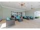 Outdoor community lounge area with comfortable seating and ceiling fans at 2022 Hawks View Dr, Ruskin, FL 33570