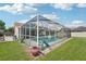 Fenced-in pool area with screened enclosure and a small slide, perfect for outdoor enjoyment at 2714 Witley Ave, Palm Harbor, FL 34685