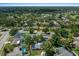 An aerial view of a charming neighborhood featuring lush green trees and beautiful homes with sparkling pools at 4124 Herrick Ln, Sarasota, FL 34241