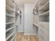 Spacious walk-in closet with built in shelving and drawers, wood-look floors, and neutral walls at 4207 S Dale Mabry Hwy # 2105, Tampa, FL 33611