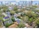 Aerial view of the neighborhood showcasing rooftops, trees, and a glimpse of downtown skyline at 535 6Th N St, St Petersburg, FL 33701