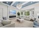 Bright living room boasts a sleek fireplace, large windows with natural light, and sophisticated neutral tones at 8410 Kenavis Pl, Odessa, FL 33556