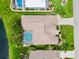 Aerial view of the house with screened pool, lush landscaping, and beautiful surroundings at 8521 30Th E St, Parrish, FL 34219