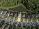 Overhead shot of a landscaped home with neighboring homes, yards and a pond behind the homes at 1669 Ludington Ave, Wesley Chapel, FL 33543