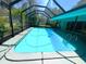 Screened-in pool area with clear water, tile surround, and lush greenery beyond the screen at 1861 Royal Oak E Pl, Dunedin, FL 34698