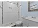 Chic bathroom featuring a modern shower, toilet, and vanity at 221 S Kingsway Rd, Seffner, FL 33584
