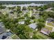 Aerial view of the neighborhood showcasing the lake and mature trees surrounding the homes at 22946 Brownwood Ct, Land O Lakes, FL 34639