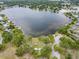 Aerial view features lake access and community amenities, including picnic pavilions and a parking area at 22946 Brownwood Ct, Land O Lakes, FL 34639