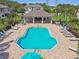 Aerial view of a community pool with lounge chairs and a covered pavilion offering a relaxing atmosphere at 2432 Golden Pasture Cir, Clearwater, FL 33764
