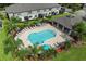 Aerial view of a community pool with lounge chairs and a covered pavilion, nestled among palm trees at 2432 Golden Pasture Cir, Clearwater, FL 33764