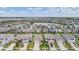 Expansive aerial view showcasing a Primary-planned community with a large lagoon and numerous homes at 8310 Hardy Bay Loop, Wesley Chapel, FL 33545