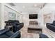 Comfortable living room with plush seating, a large TV, and a decorative area rug at 120 Crestwood Ln, Largo, FL 33770