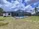 Picturesque backyard featuring a screened-in pool, well-maintained lawn, and mature landscaping for ultimate relaxation at 1218 Willow Bend Way, Lutz, FL 33549